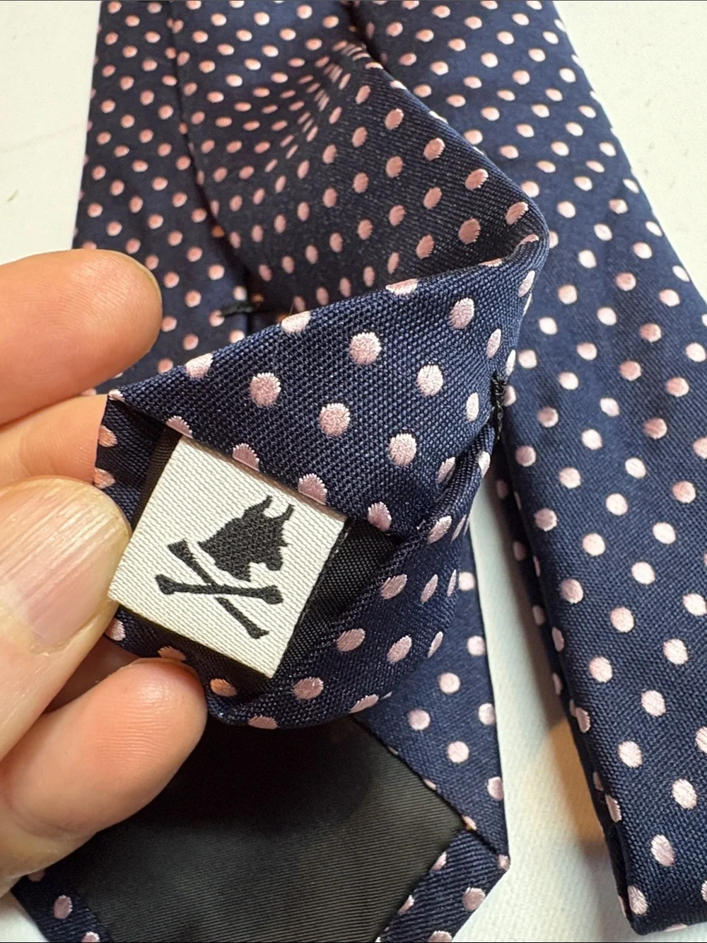 Nick Graham Navy with Pink Polka Dots Poly Tie